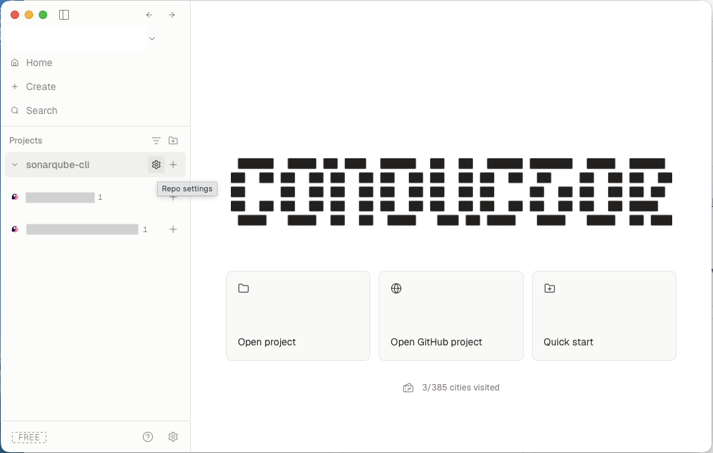 The Conductor sidebar with a project hovered, showing the gear icon and the Repo settings tooltip.